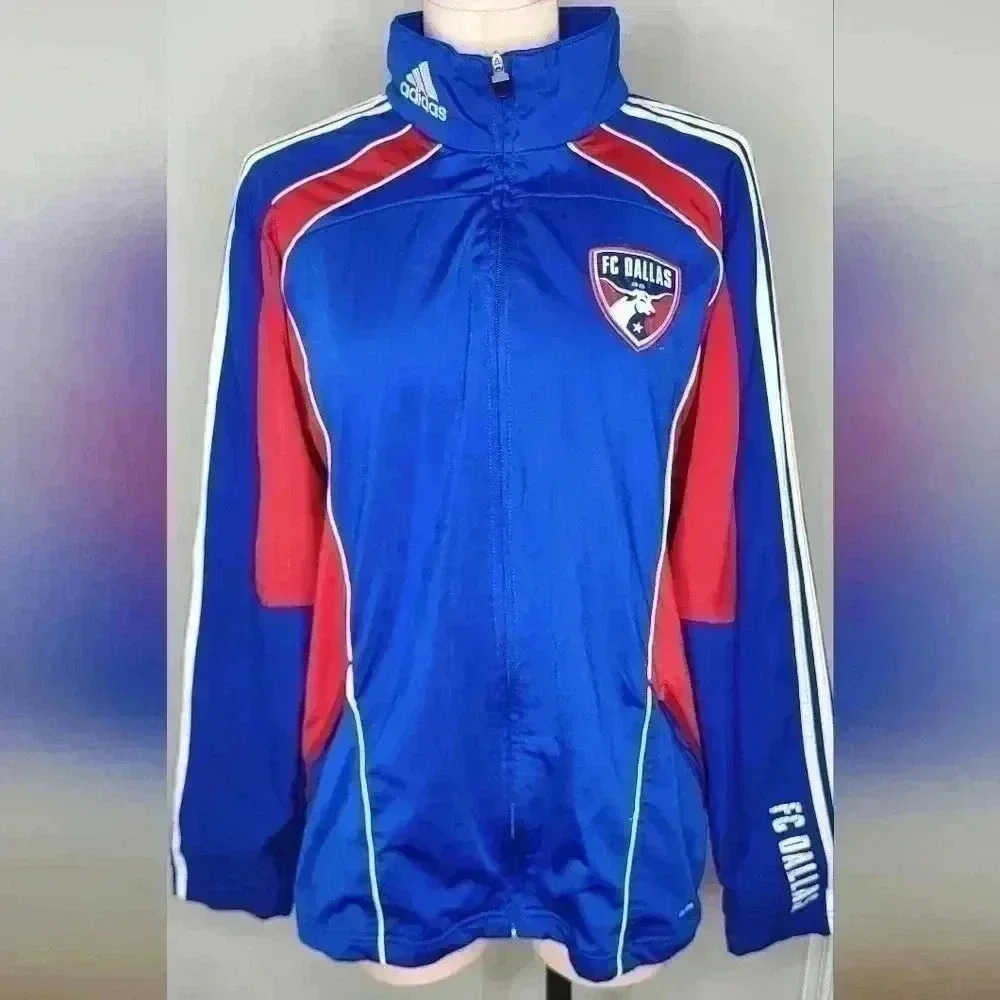 Adidas FC Dallas MLS Mens Full Zip Warm Up Jacket Blue Size M Vintage